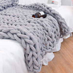 Cozy Up with Our Handmade Coarse Yarn Knitted Chenille Blanket