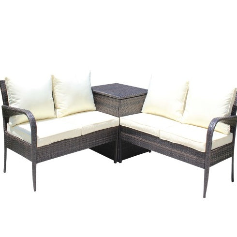 3 Piece Patio Sectional Wicker Rattan