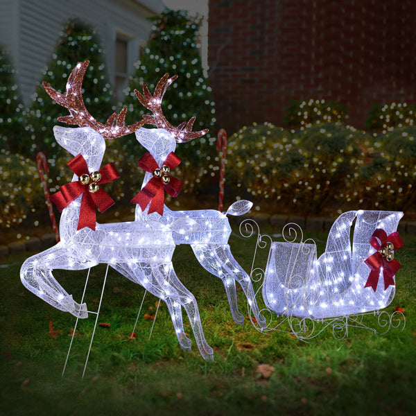 7 feet x 10.8in x 39.4 inches Deer Sled, White Light, Powder Mesh, Christmas Lights, Reindeer