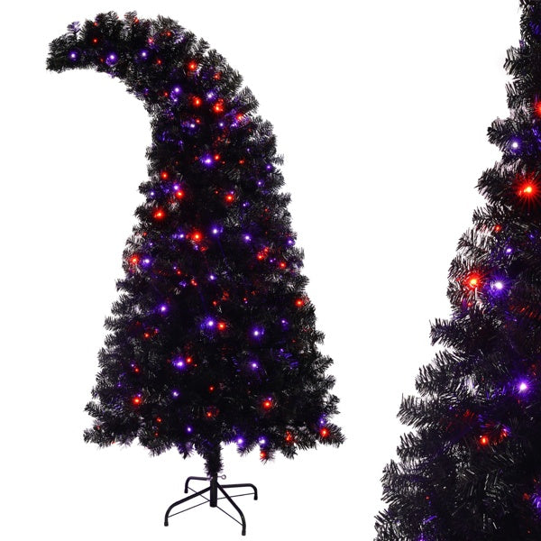 6-foot Artificial Christmas Tree With LED Lights, Pre-lit Curved Artificial Christmas Tree With 900 Tips, Black Christmas Tree