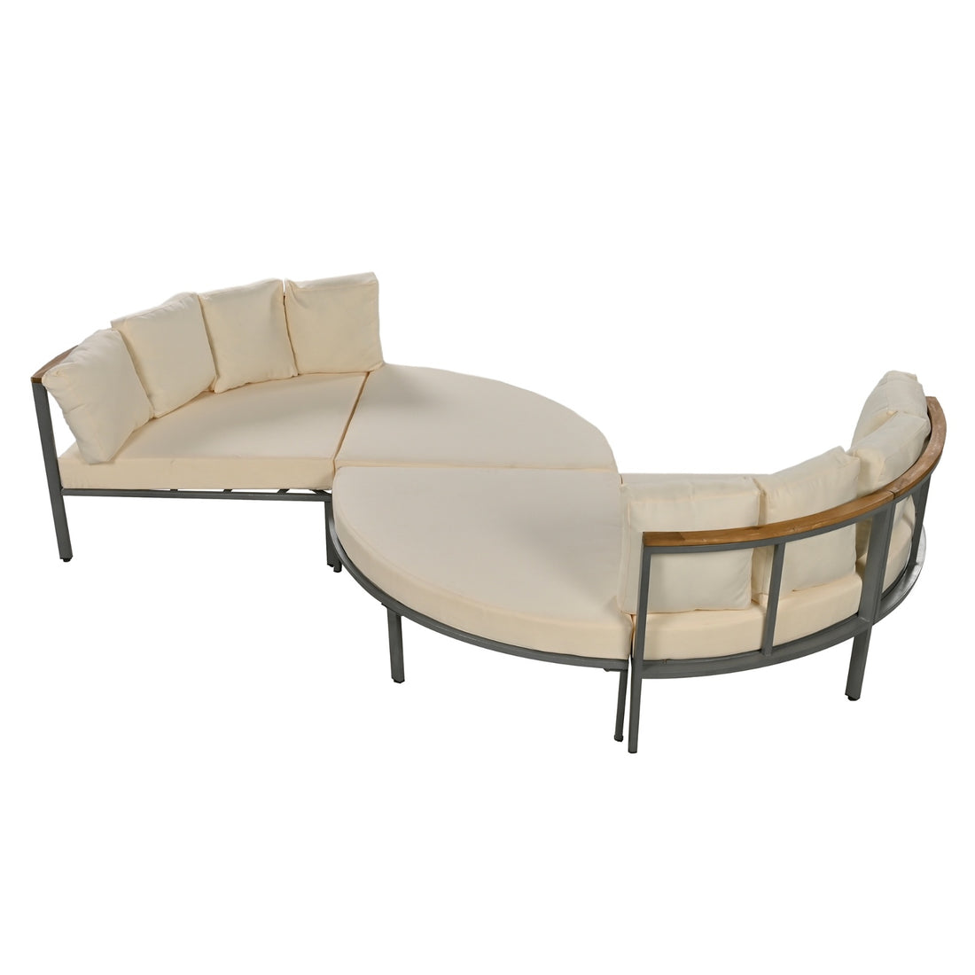 U-style Patio Furniture Set, 4 Piece Round Outdoor Conversation Set All Weather Metal Sectional Sofa