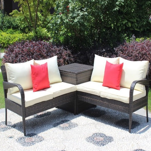 3 Piece Patio Sectional Wicker Rattan