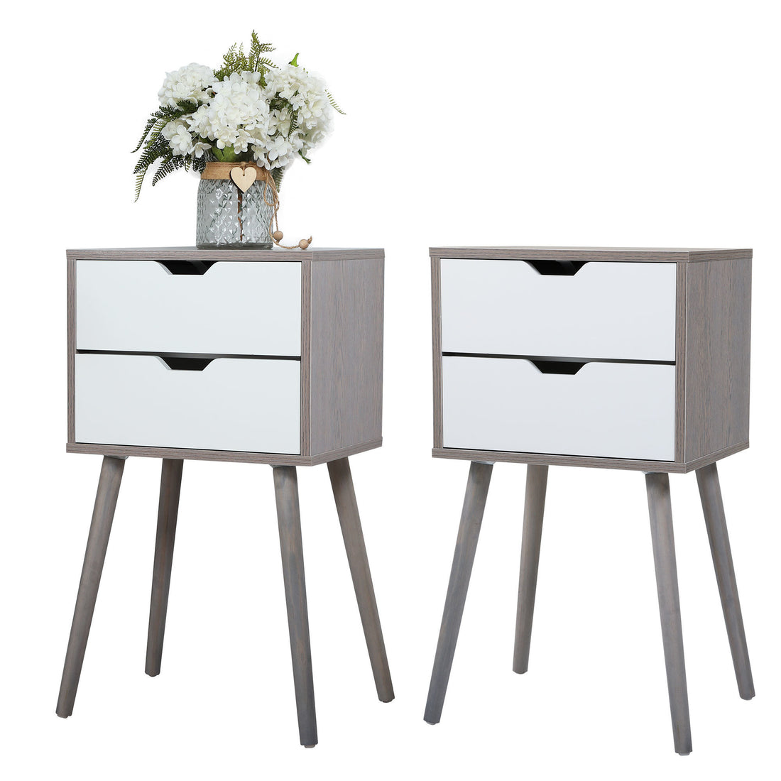 Set of 2 Wooden Modern Nightstand with 2 Drawers and 4 Solid Splayed Legs Living Room Bedroom Furniture