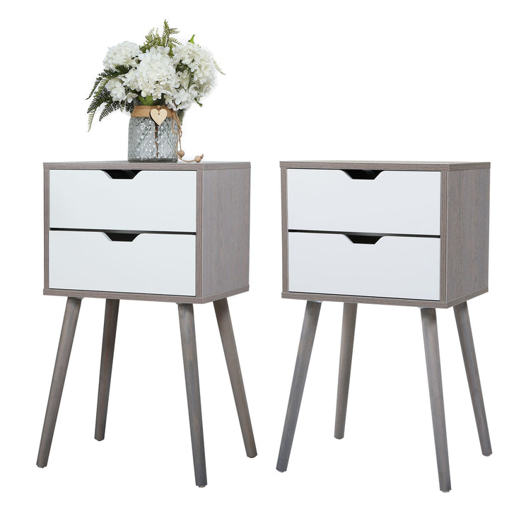 Set of 2 Wooden Modern Nightstand with 2 Drawers and 4 Solid Splayed Legs Living Room Bedroom Furniture