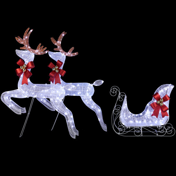 7 feet x 10.8in x 39.4 inches Deer Sled, White Light, Powder Mesh, Christmas Lights, Reindeer
