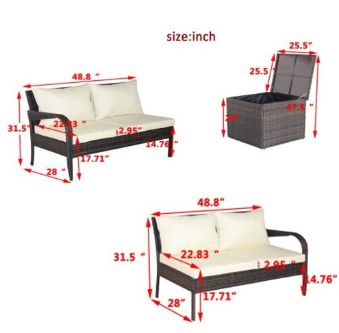 3 Piece Patio Sectional Wicker Rattan