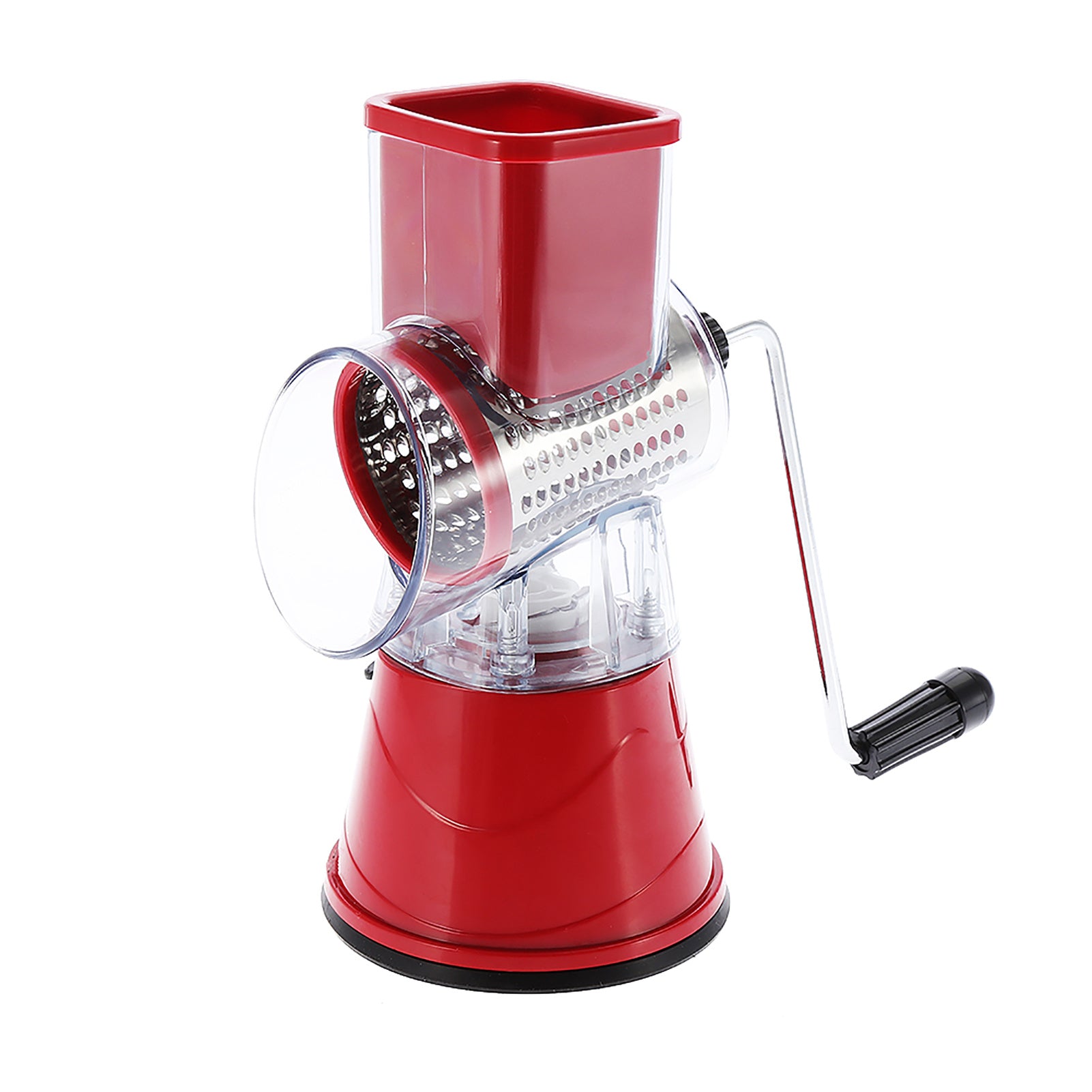Manual Rotary Drum Grater Stainless Steel Cheese Grater Vegetables Cutter Slicing Tool Shredder Red