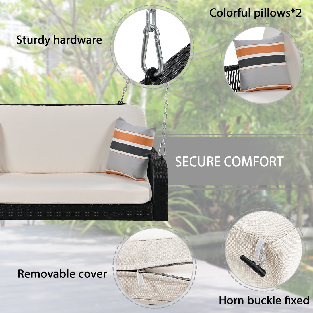 GO PE Wicker Porch Swing 2-Seater Hanging