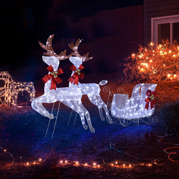 7 feet x 10.8in x 39.4 inches Deer Sled, White Light, Powder Mesh, Christmas Lights, Reindeer
