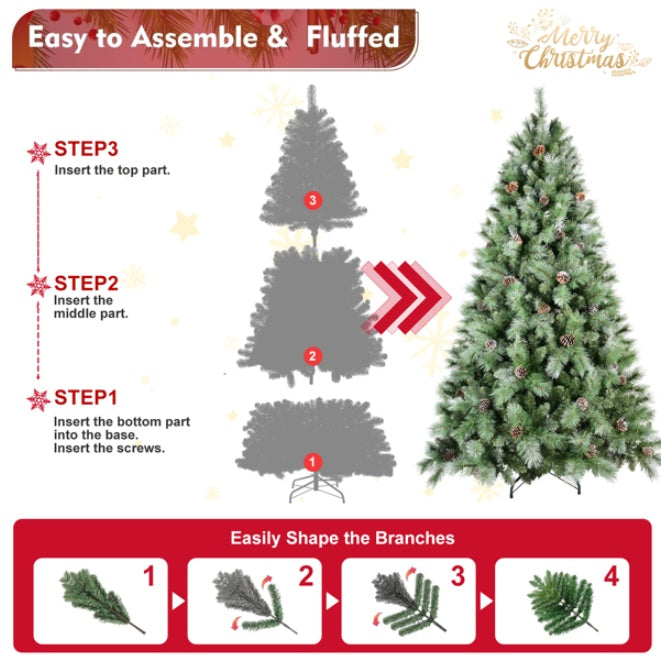 Artificial 7ft Green Christmas Tree With 1348PVC Hard Needle Mixed Branch Tips