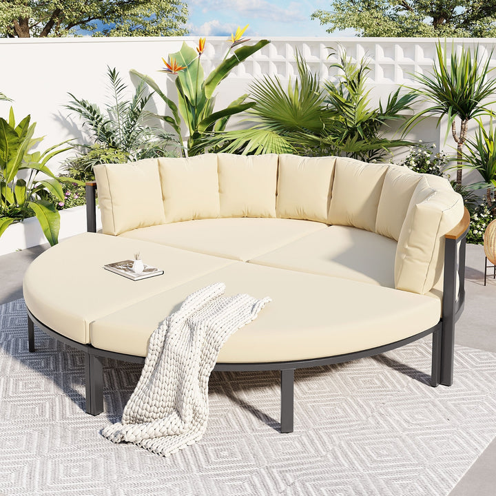 U-style Patio Furniture Set, 4 Piece Round Outdoor Conversation Set All Weather Metal Sectional Sofa