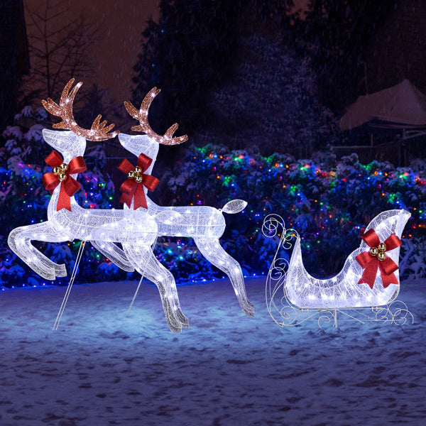 7 feet x 10.8in x 39.4 inches Deer Sled, White Light, Powder Mesh, Christmas Lights, Reindeer