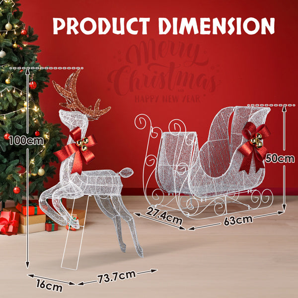 7 feet x 10.8in x 39.4 inches Deer Sled, White Light, Powder Mesh, Christmas Lights, Reindeer