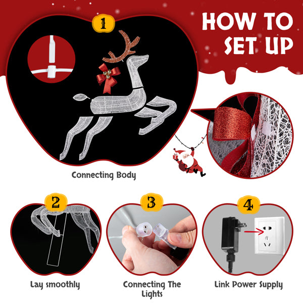 7 feet x 10.8in x 39.4 inches Deer Sled, White Light, Powder Mesh, Christmas Lights, Reindeer