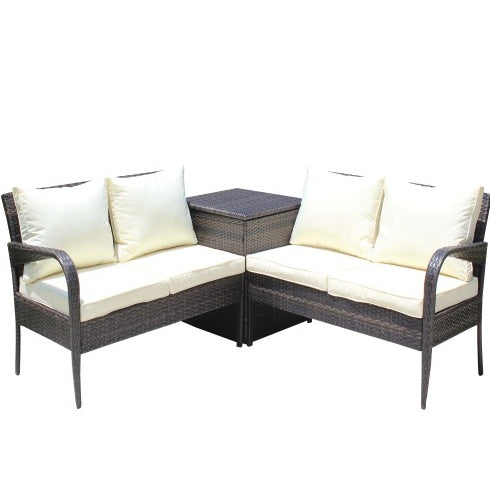3 Piece Patio Sectional Wicker Rattan