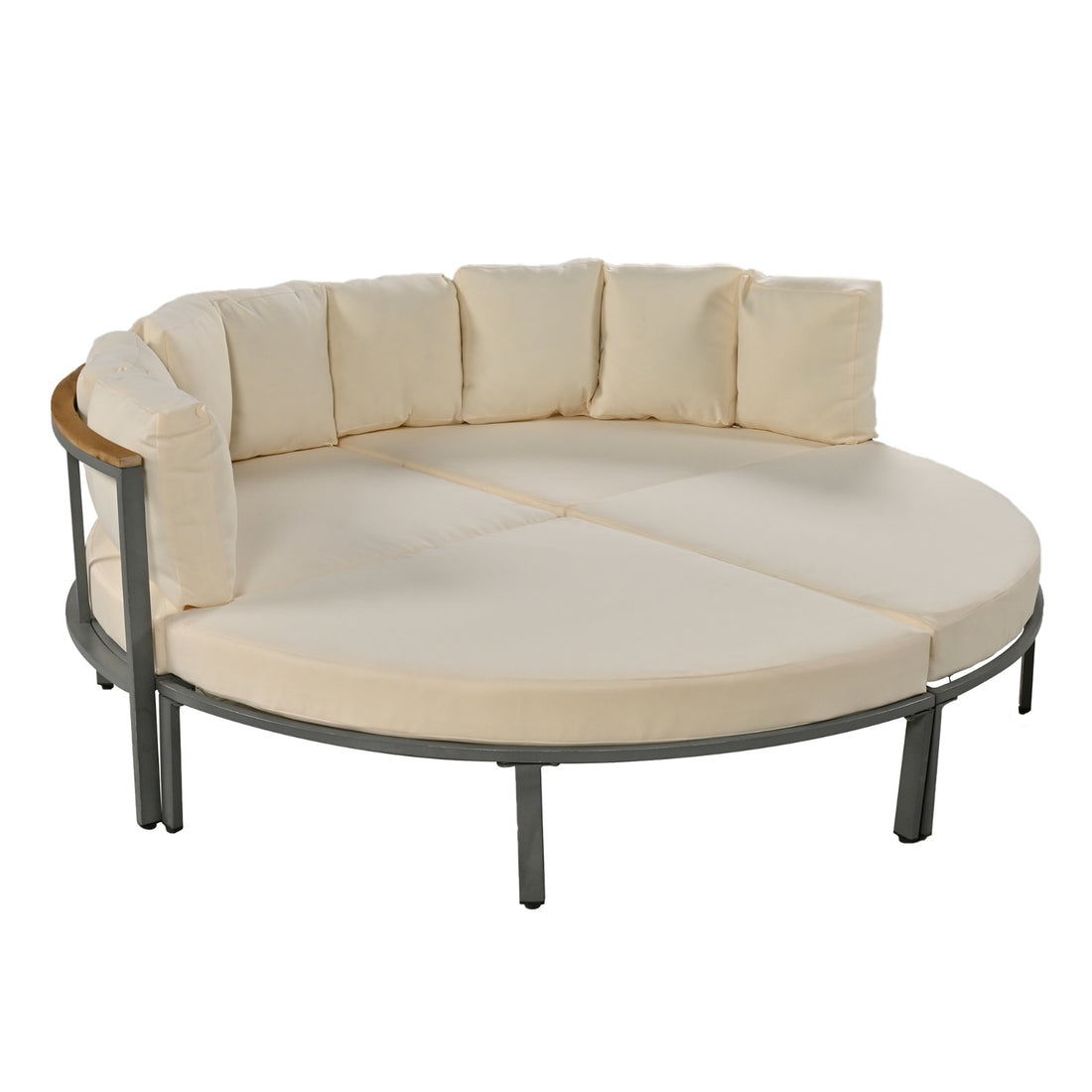 U-style Patio Furniture Set, 4 Piece Round Outdoor Conversation Set All Weather Metal Sectional Sofa
