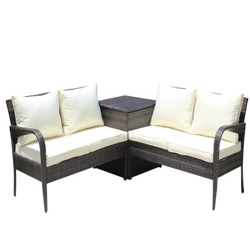 3 Piece Patio Sectional Wicker Rattan