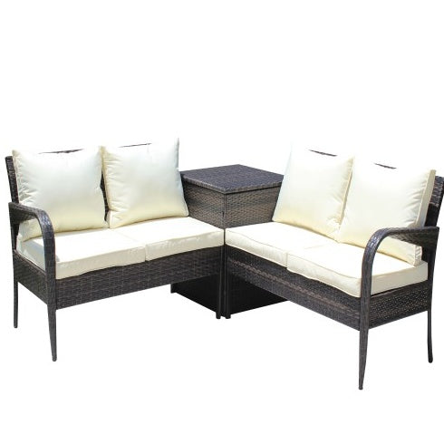 3 Piece Patio Sectional Wicker Rattan
