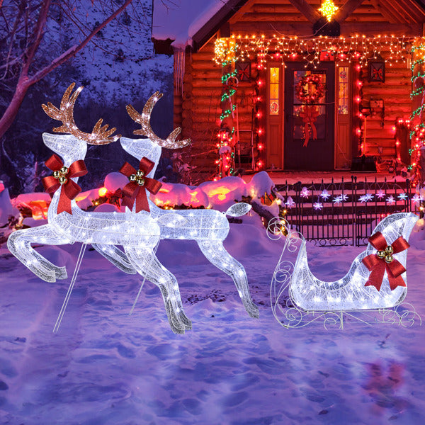 7 feet x 10.8in x 39.4 inches Deer Sled, White Light, Powder Mesh, Christmas Lights, Reindeer
