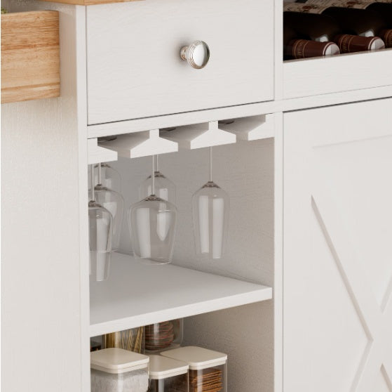 Kitchen Island Trolley With Solid Wood Top, Wine Storage, Spice Rack, Towel Rack, Wine Glass Holder