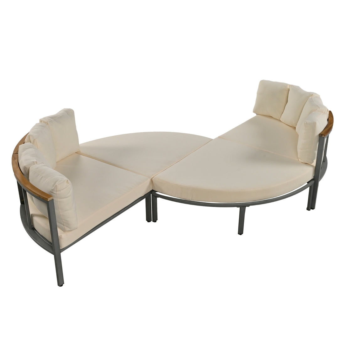 U-style Patio Furniture Set, 4 Piece Round Outdoor Conversation Set All Weather Metal Sectional Sofa