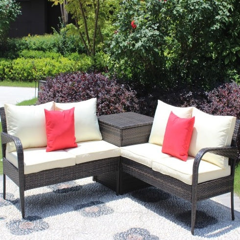 3 Piece Patio Sectional Wicker Rattan