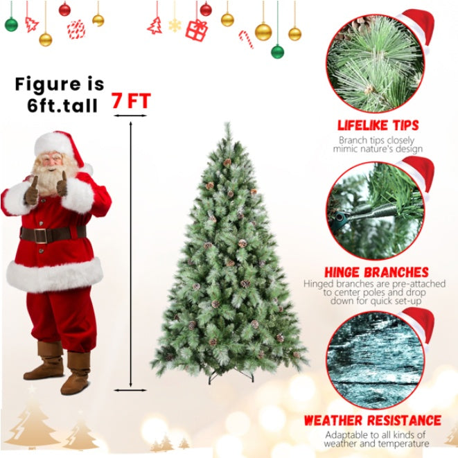 Artificial 7ft Green Christmas Tree With 1348PVC Hard Needle Mixed Branch Tips