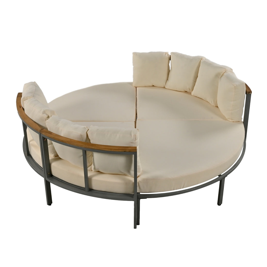 U-style Patio Furniture Set, 4 Piece Round Outdoor Conversation Set All Weather Metal Sectional Sofa
