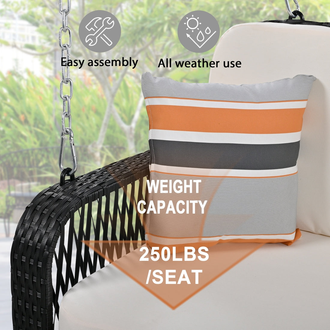 GO PE Wicker Porch Swing 2-Seater Hanging